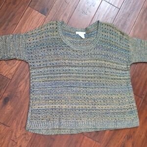 Sarah Spencer Green, Blue & Mustard Gold Open Knit Sweater size 2X